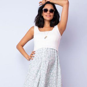 Seraphine Sage & White Maternity & Nursing Dress Size Small NWT